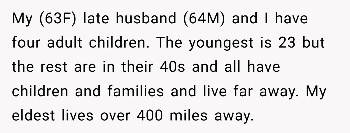 Widow Skips Her Husband's Funeral For Deep Childhood Reasons And Faces Family Fury My (63F) late husband (64M) and I have four adult children. The youngest is 23 but the rest are in their 40s and all have children and families and live...