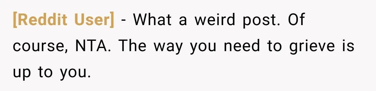 [Reddit User] − What a weird post. Of course, NTA. The way you need to grieve is up to you.