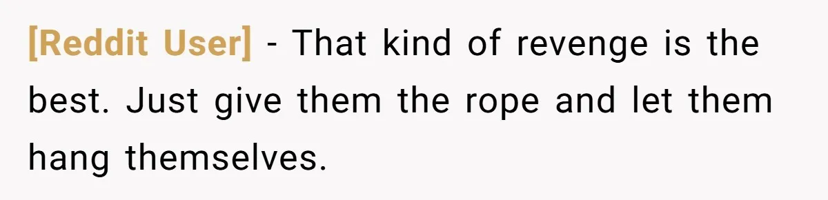 [Reddit User] − That kind of revenge is the best. Just give them the rope and let them hang themselves.
