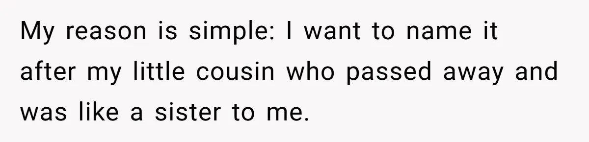 Pregnant Woman Wants To Pay Tribute To Her Late Cousin With The Name Ingrid, Friend Calls It A “Horrible” Decision My reason is simple: I want to name it after my little cousin who passed away and was like a sister to me.