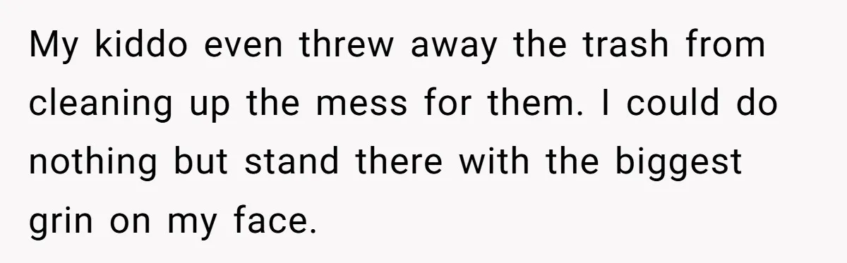 Grown Woman Tried to Shame an 8-Year-Old at a Birthday Party - Didn’t Expect the Kid to Win With Pure Kindness My kiddo even threw away the trash from cleaning up the mess for them. I could do nothing but stand there with the biggest grin on my face.