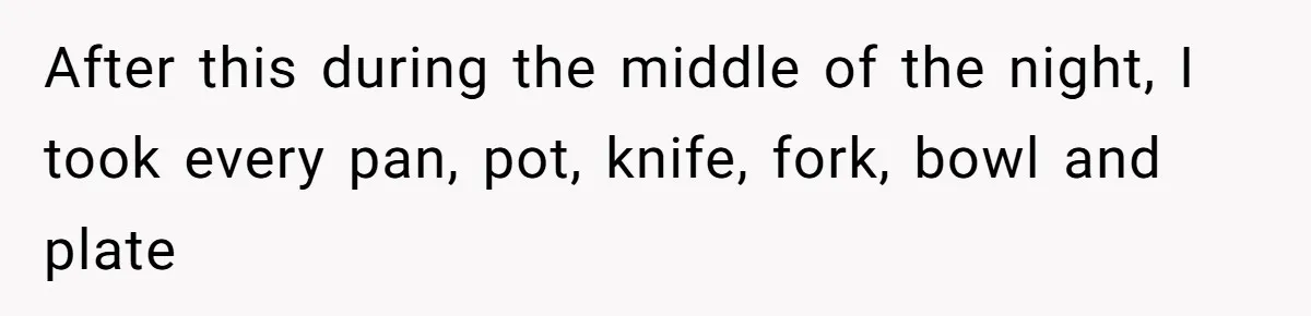 After this during the middle of the night, I took every pan, pot, knife, fork, bowl and plate