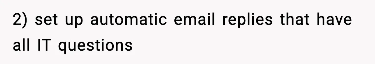 2) set up automatic email replies that have all IT questions
