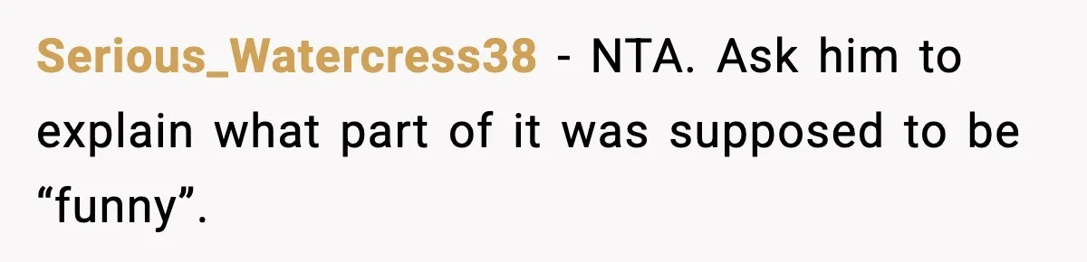 Serious_Watercress38 − NTA. Ask him to explain what part of it was supposed to be “funny”.