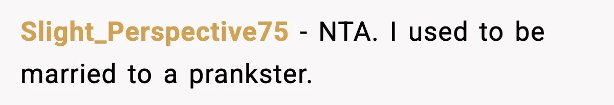 Slight_Perspective75 − NTA. I used to be married to a prankster.