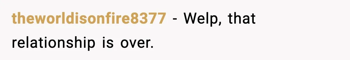 theworldisonfire8377 − Welp, that relationship is over.