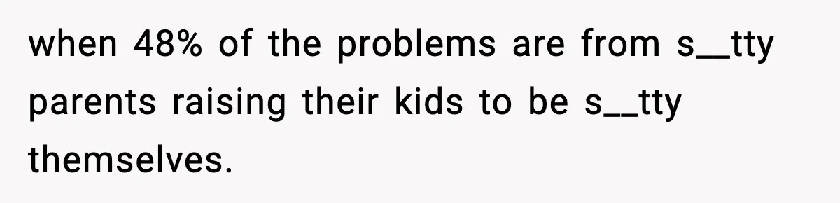 when 48% of the problems are from s__tty parents raising their kids to be s__tty themselves.