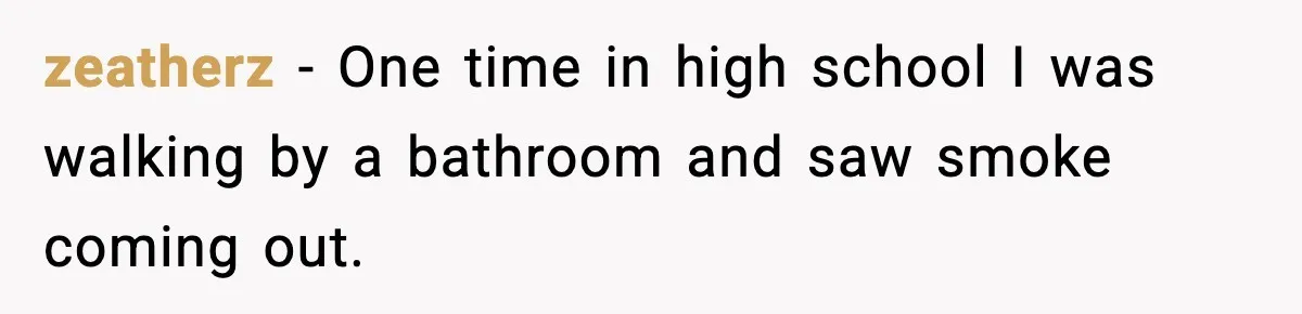 zeatherz − One time in high school I was walking by a bathroom and saw smoke coming out.