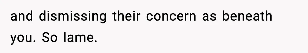 and dismissing their concern as beneath you. So lame.
