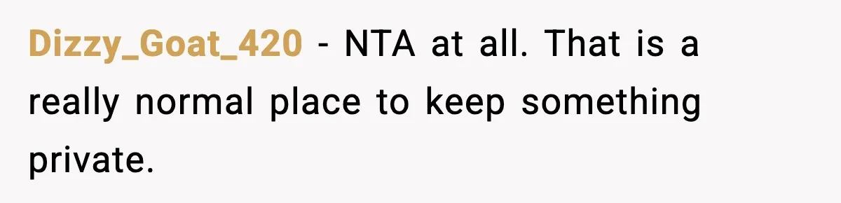 Dizzy_Goat_420 − NTA at all. That is a really normal place to keep something private.