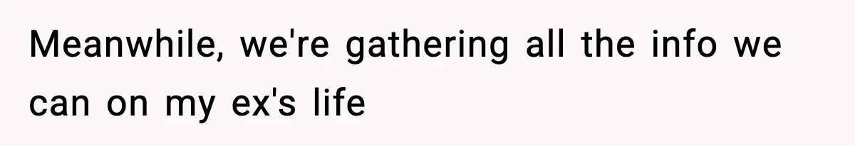 Meanwhile, we're gathering all the info we can on my ex's life