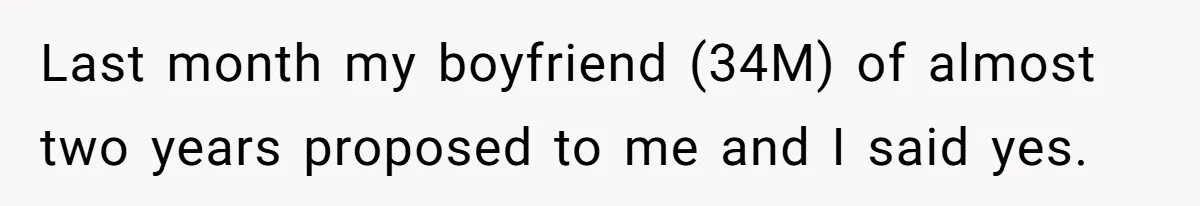 Last month my boyfriend (34M) of almost two years proposed to me and I said yes.