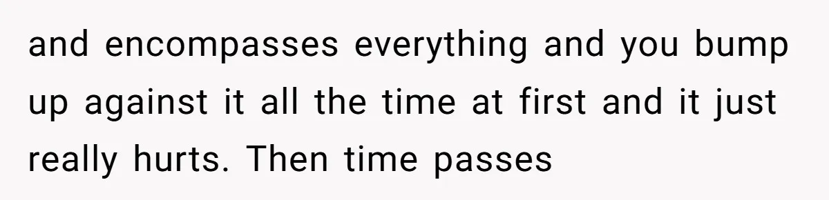 and encompasses everything and you bump up against it all the time at first and it just really hurts. Then time passes