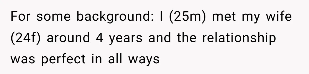For some background: I (25m) met my wife (24f) around 4 years and the relationship was perfect in all ways
