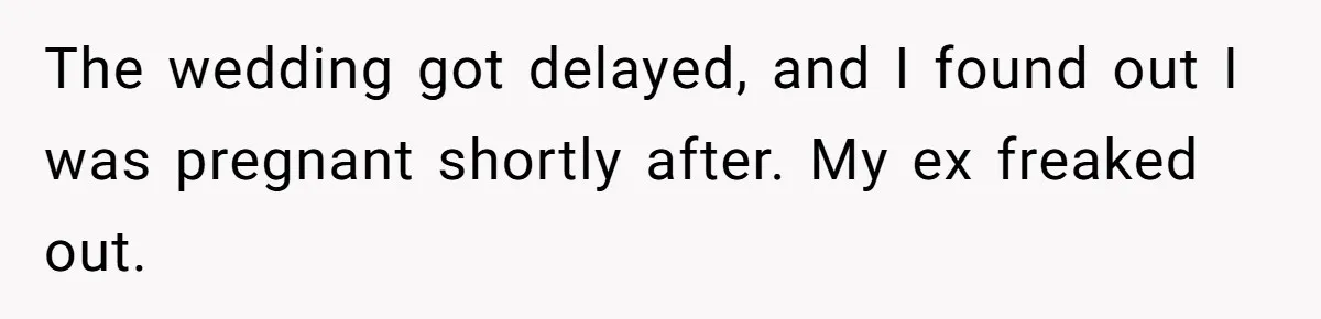 The wedding got delayed, and I found out I was pregnant shortly after. My ex freaked out.