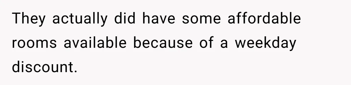 They actually did have some affordable rooms available because of a weekday discount.