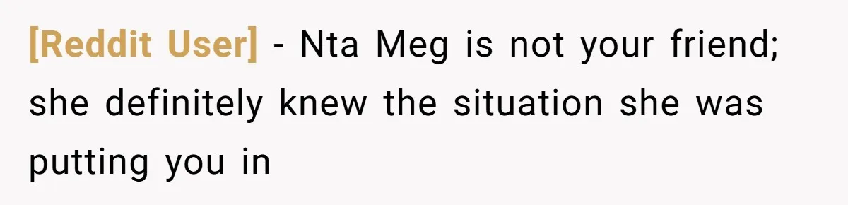 [Reddit User] − Nta Meg is not your friend; she definitely knew the situation she was putting you in