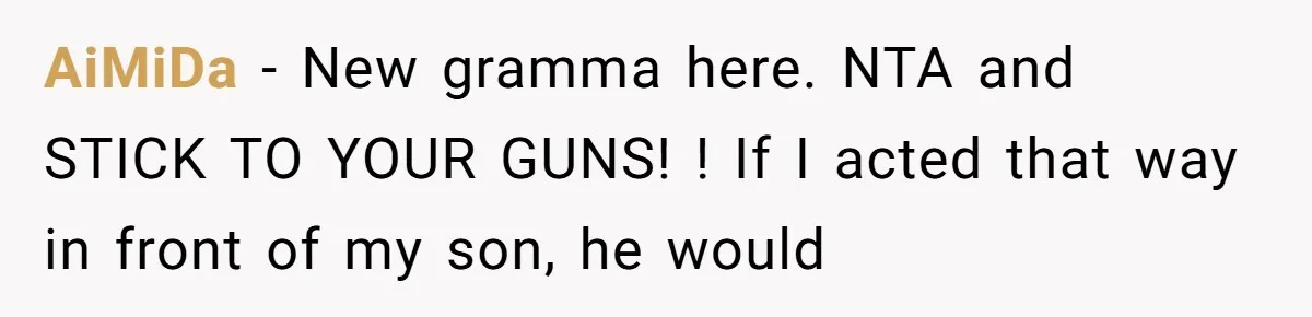 AiMiDa − New gramma here. NTA and STICK TO YOUR GUNS! ! If I acted that way in front of my son, he would