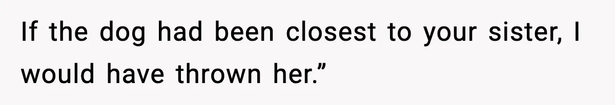 If the dog had been closest to your sister, I would have thrown her.”