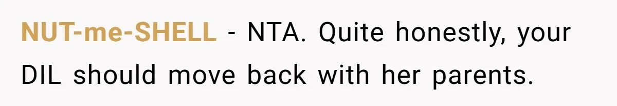 NUT-me-SHELL − NTA. Quite honestly, your DIL should move back with her parents.