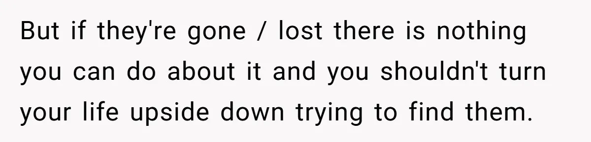 But if they're gone / lost there is nothing you can do about it and you shouldn't turn your life upside down trying to find them.