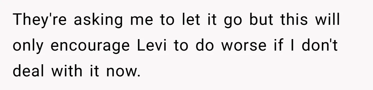They're asking me to let it go but this will only encourage Levi to do worse if I don't deal with it now.