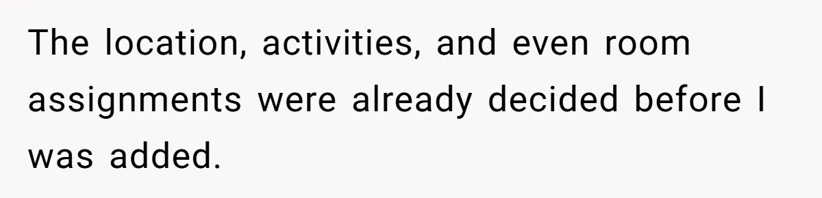 The location, activities, and even room assignments were already decided before I was added.