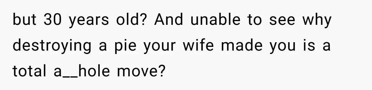 but 30 years old? And unable to see why destroying a pie your wife made you is a total a__hole move?