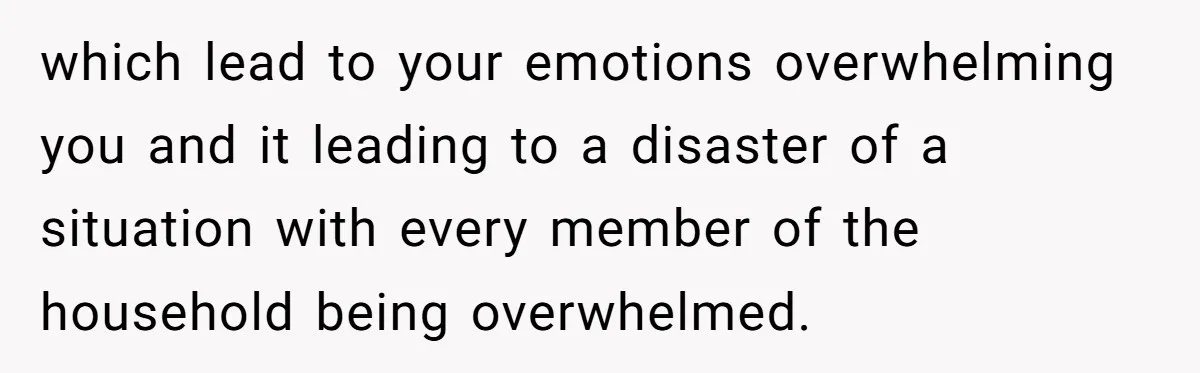 which lead to your emotions overwhelming you and it leading to a disaster of a situation with every member of the household being overwhelmed.