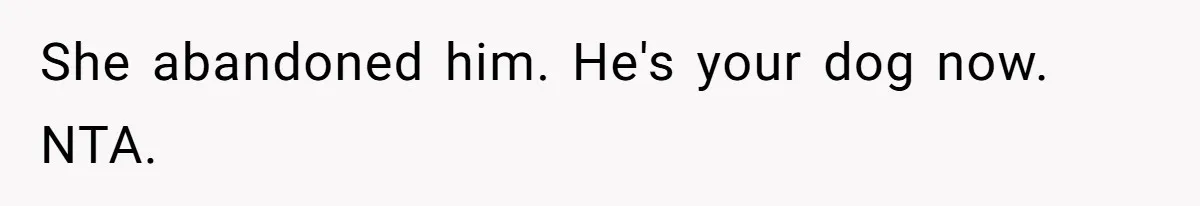 She abandoned him. He's your dog now. NTA.