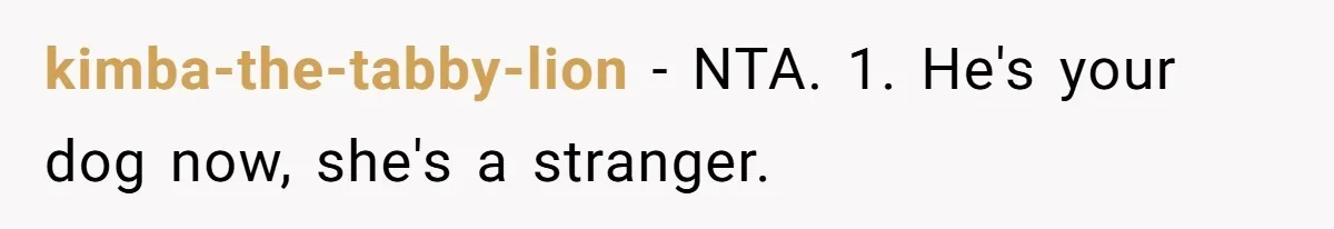 kimba-the-tabby-lion − NTA. 1. He's your dog now, she's a stranger.