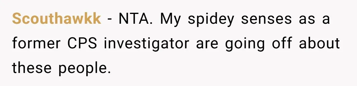 Scouthawkk − NTA. My spidey senses as a former CPS investigator are going off about these people.