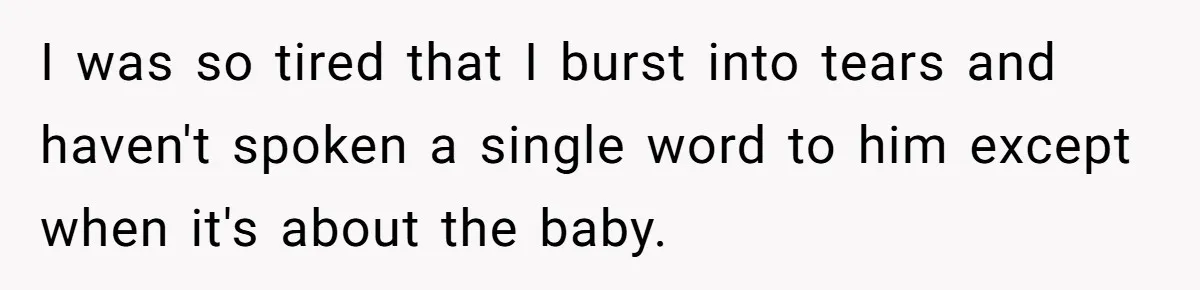 I was so tired that I burst into tears and haven't spoken a single word to him except when it's about the baby.