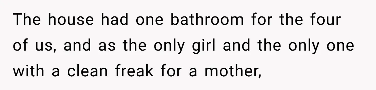 The house had one bathroom for the four of us, and as the only girl and the only one with a clean freak for a mother,