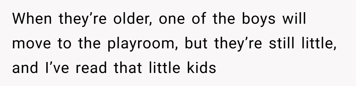 When they’re older, one of the boys will move to the playroom, but they’re still little, and I’ve read that little kids