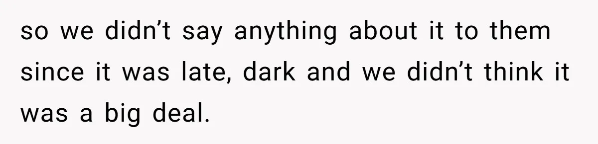 so we didn’t say anything about it to them since it was late, dark and we didn’t think it was a big deal.