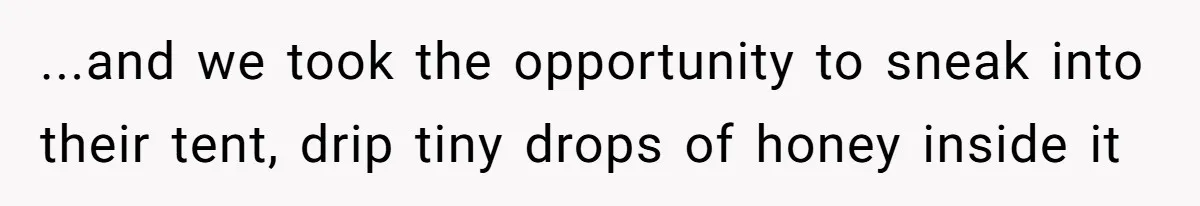 ...and we took the opportunity to sneak into their tent, drip tiny drops of honey inside it