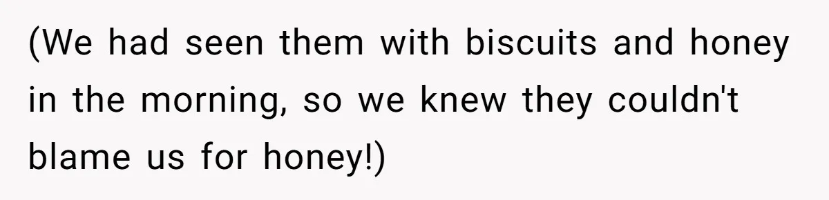 (We had seen them with biscuits and honey in the morning, so we knew they couldn't blame us for honey!)