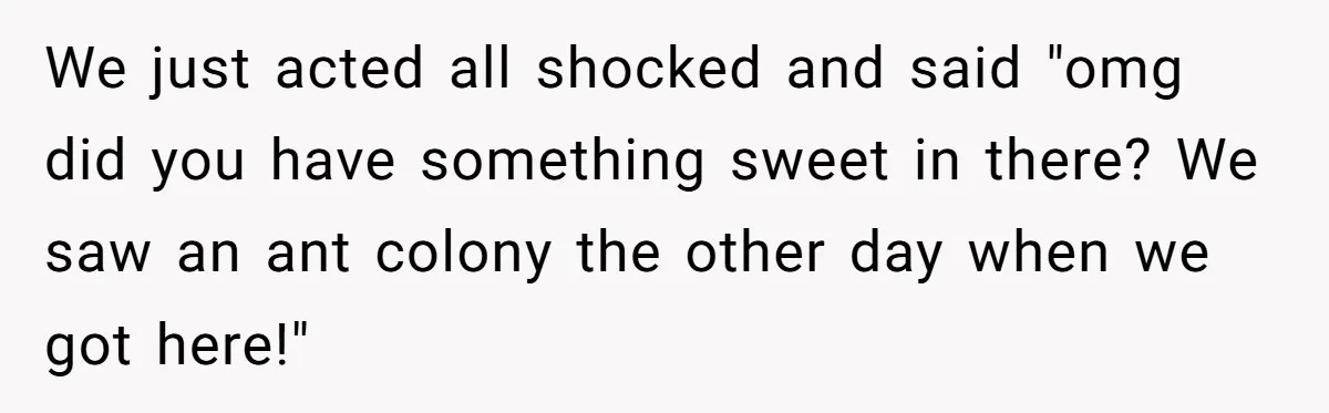 We just acted all shocked and said "omg did you have something sweet in there? We saw an ant colony the other day when we got here!"