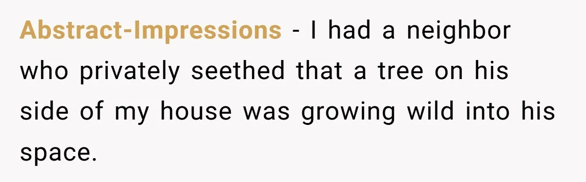 Abstract-Impressions − I had a neighbor who privately seethed that a tree on his side of my house was growing wild into his space.
