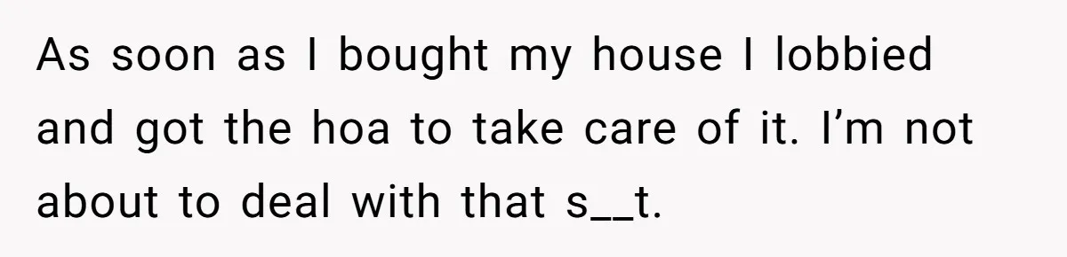 As soon as I bought my house I lobbied and got the hoa to take care of it. I’m not about to deal with that s__t.