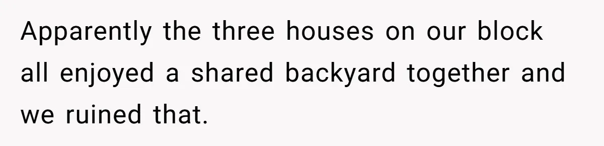 Apparently the three houses on our block all enjoyed a shared backyard together and we ruined that.