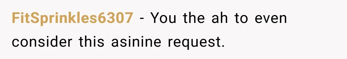 FitSprinkles6307 − You the ah to even consider this asinine request.