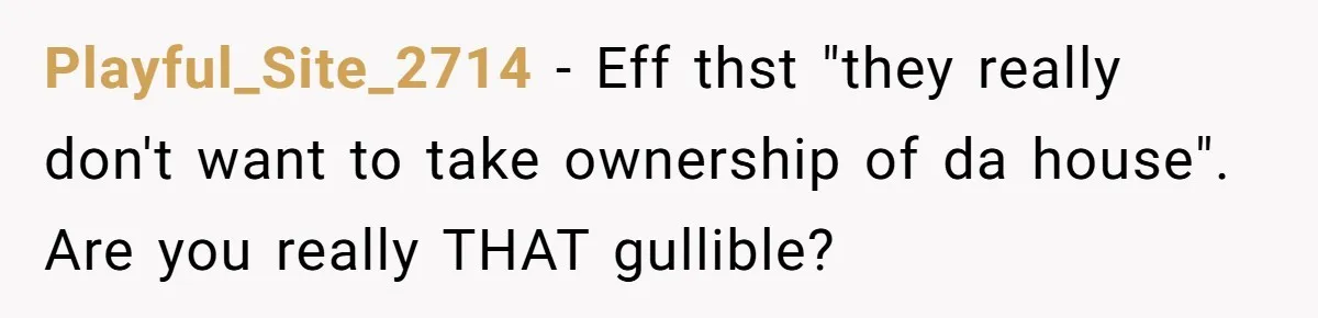 Playful_Site_2714 − Eff thst "they really don't want to take ownership of da house". Are you really THAT gullible?