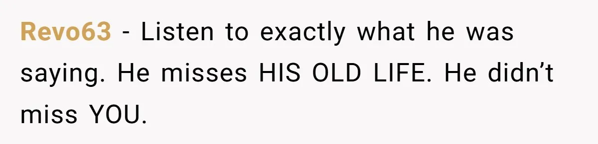 Revo63 − Listen to exactly what he was saying. He misses HIS OLD LIFE. He didn’t miss YOU.