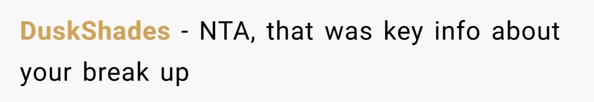 DuskShades − NTA, that was key info about your break up