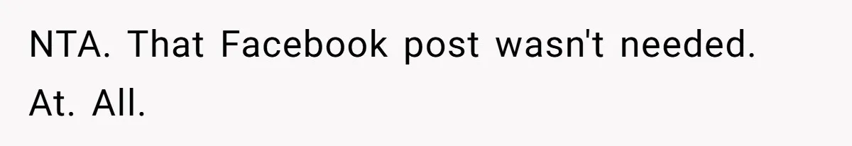 NTA. That Facebook post wasn't needed. At. All.