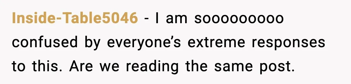 Inside-Table5046 - I am sooooooooo confused by everyone’s extreme responses to this. Are we reading the same post.