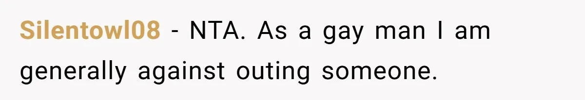 Silentowl08 − NTA. As a gay man I am generally against outing someone.