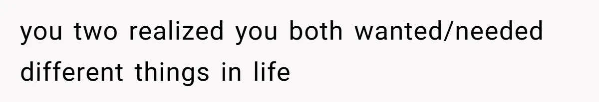 you two realized you both wanted/needed different things in life